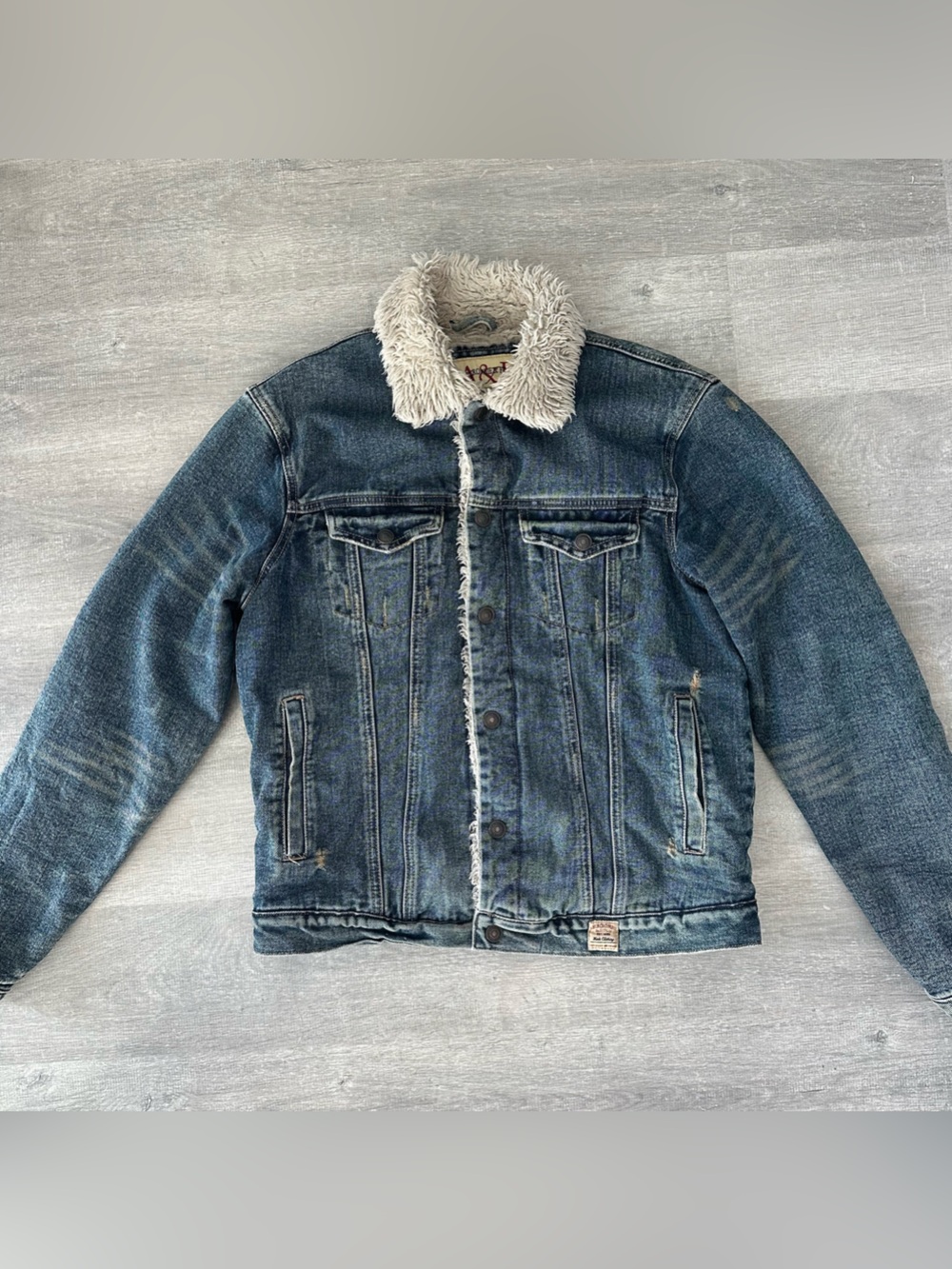 Vintage Abercrombie & Fitch blue denim jacket with Sherpa and distressed details